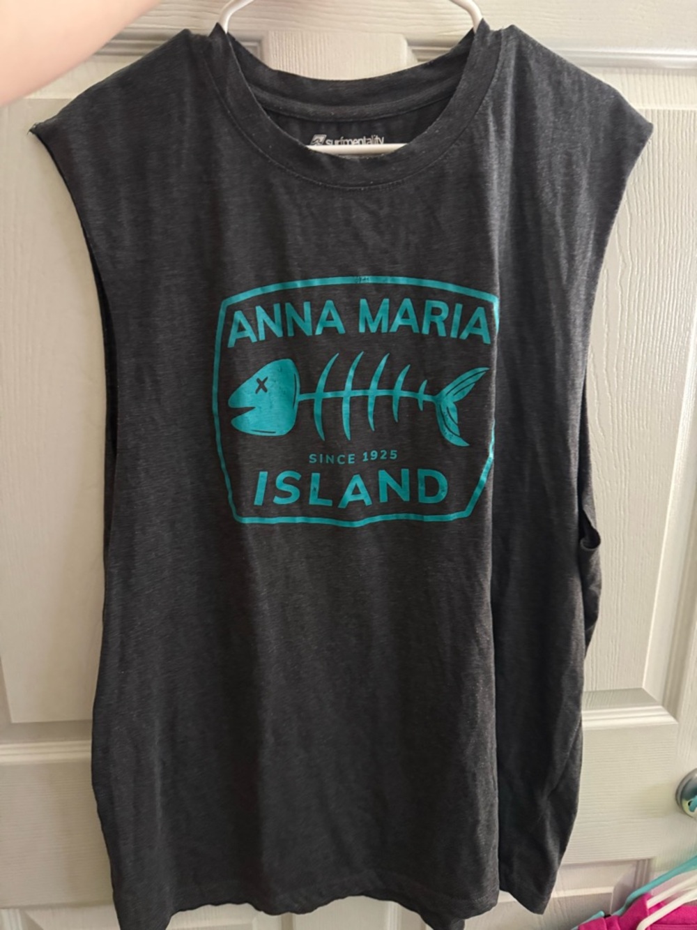Men's Sleeveless Tank Top - Charcoal with Teal Logo